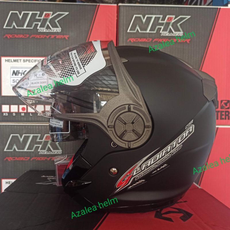 helm NHK gladiator solid black doff double visor