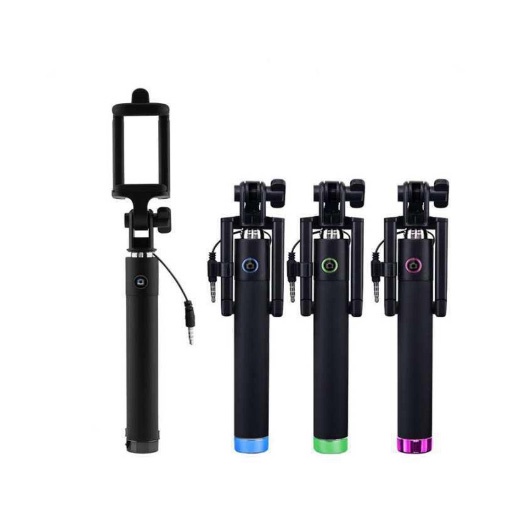 Tongsis Hitam Full Black Lipat Kabel Tombol Universal Selfie Stick