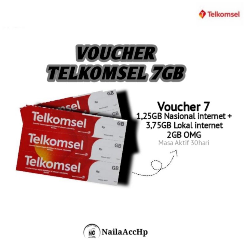 VOUCHER INTERNET TELKOMSEL 7GB MASA AKTIF 30Hari PAKET DATA HARIAN VOUCHER GOSOK