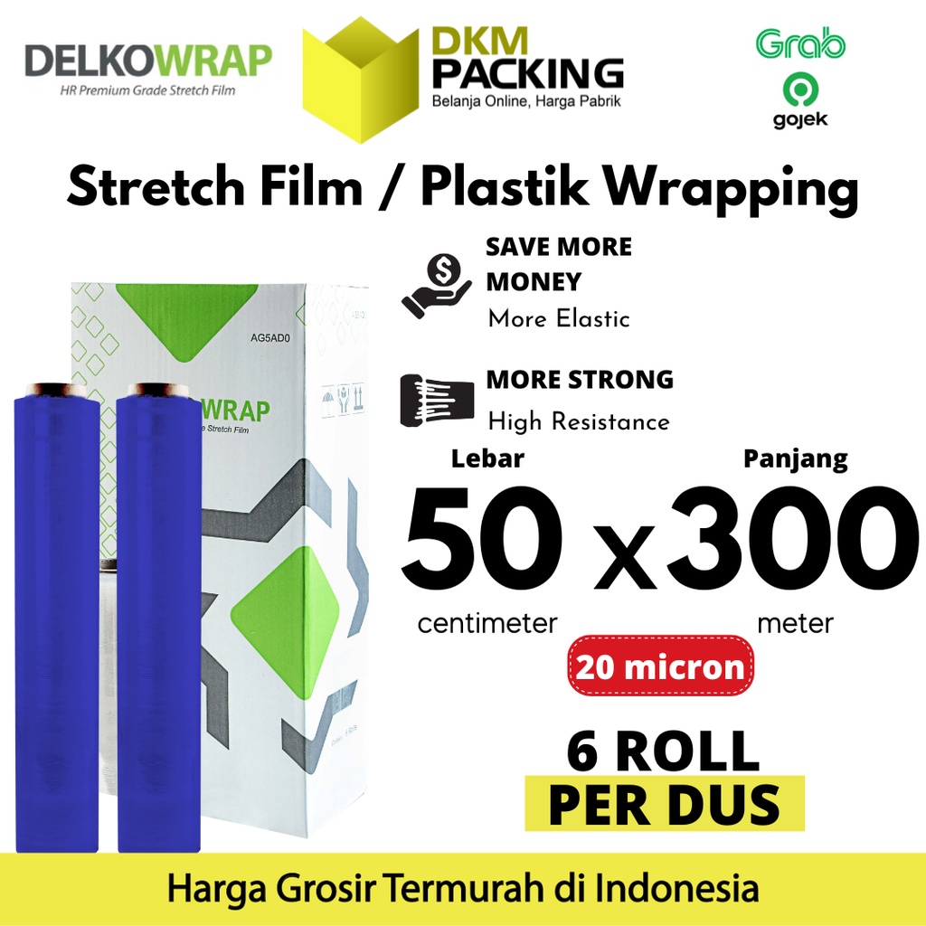 Plastik Wrapping Stretch Film 50cm x 300m BIRU WRAPING DELKOWRAP OJOL / DUS