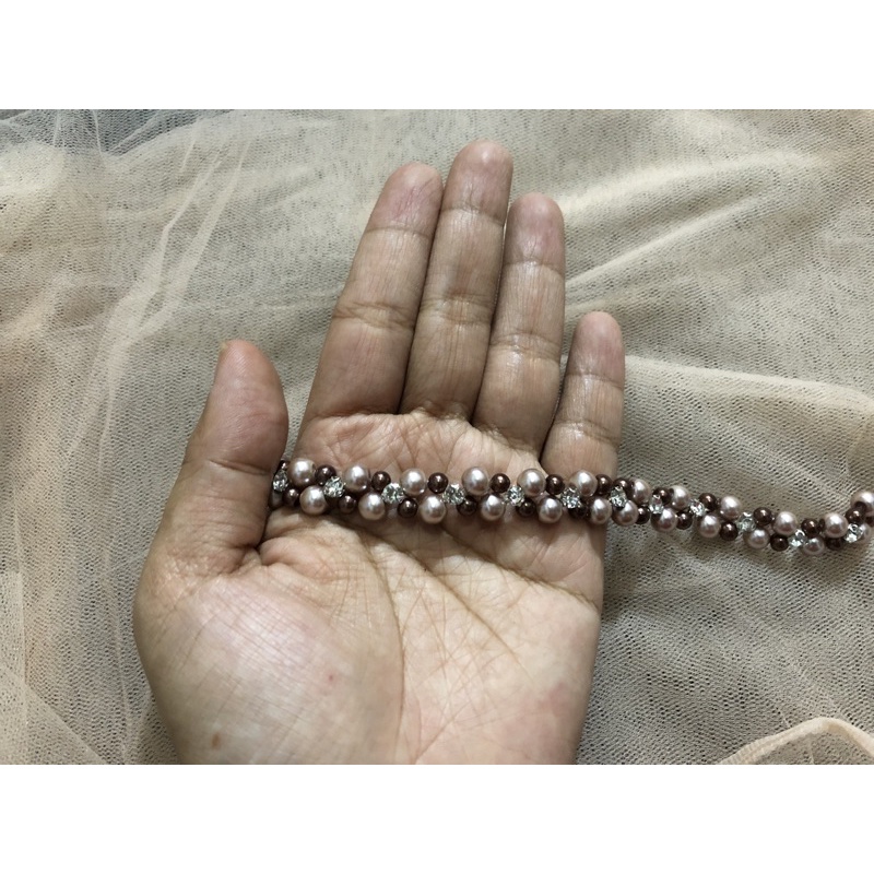 Hisperingin_ Payet Rangkai Mutiara 30Cm Instan () Payet Kebaya/Payet Gamis/Ikat Pinggang Mutiara