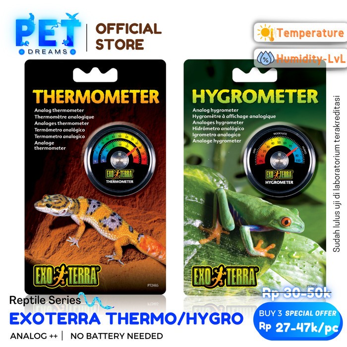 PROMO EXOTERRA ANALOG THERMOMETER HYGROMETER PENGUKUR KANDANG REPTIL