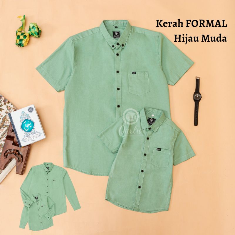 Qurlu - Kemeja KERAH FORMAL SAGE GREEN / HIJAU MUDA dewasa/anak