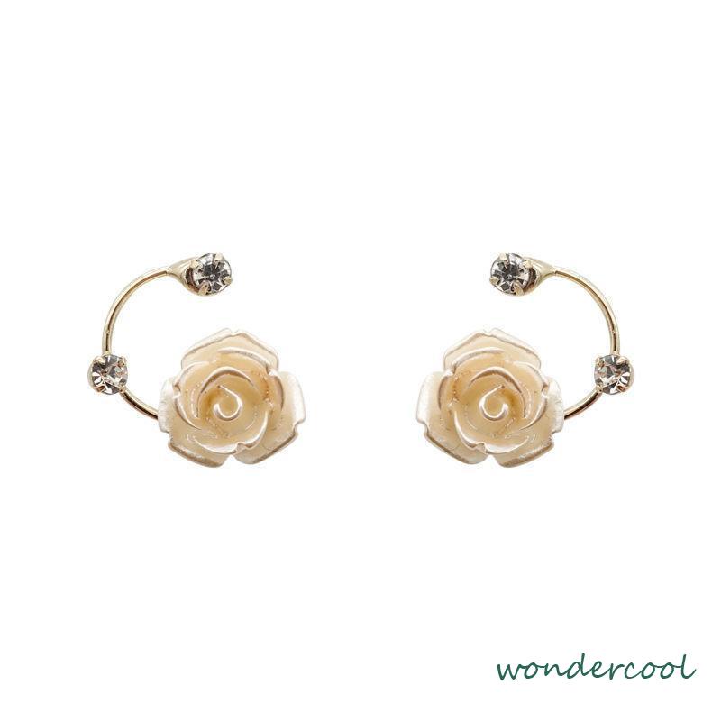 Anting Berlian S925 Perak Pengadilan Vintage Mawar Elegan Lembut Temperamen Estetika-Won