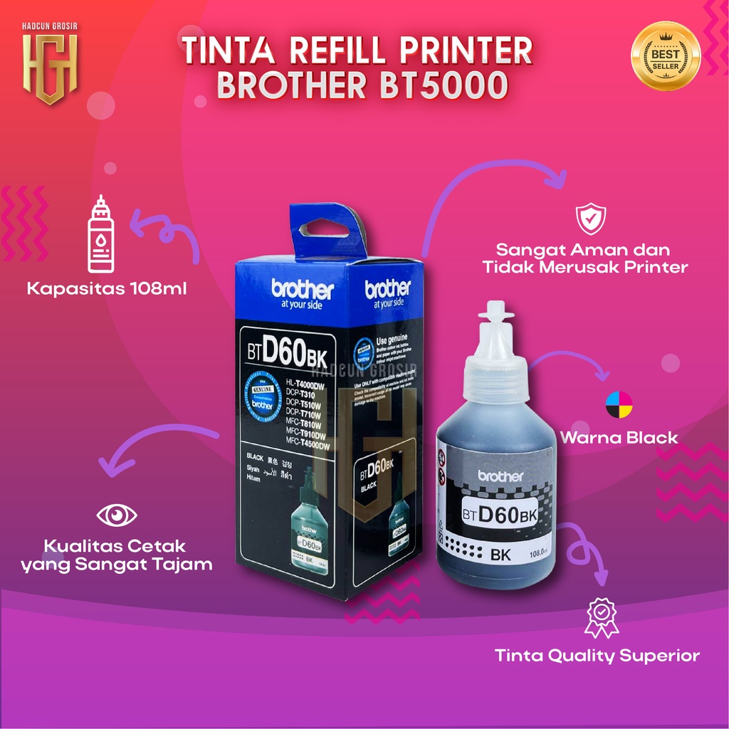 Tinta Brother BTD60 Black Tinta Printer DCP T300 T500W T700W T800W T310 T510W T710W T810W