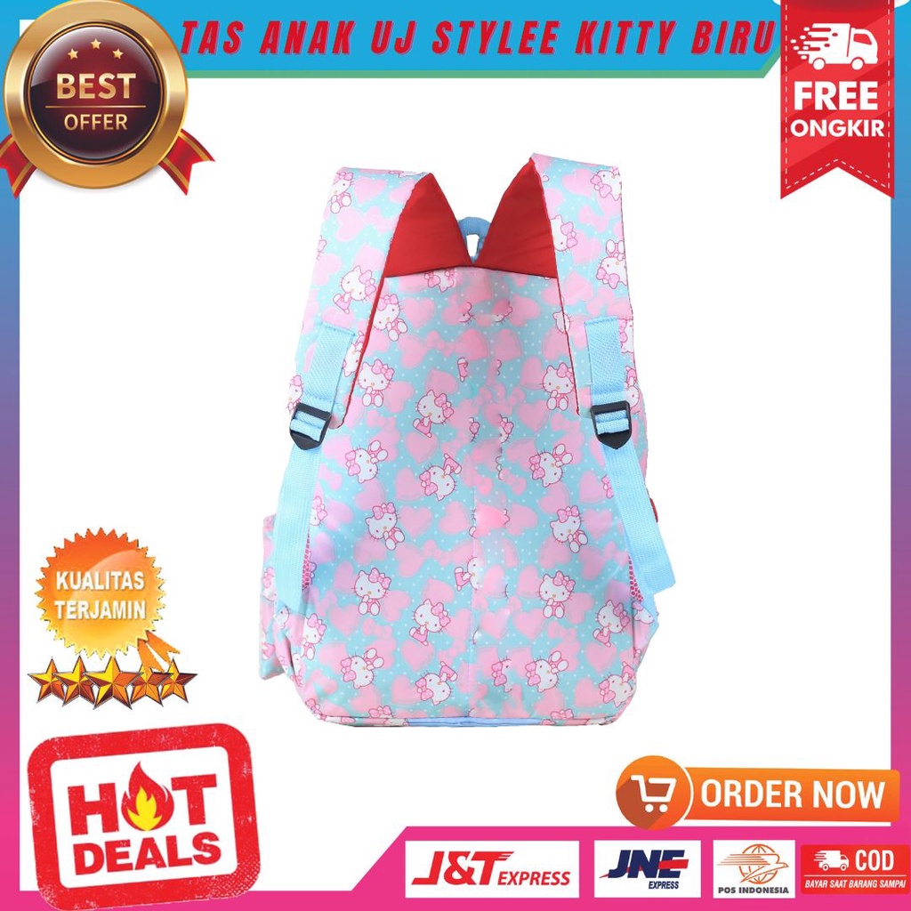 Tas Gendong Anak Ransel TK SD Karakter Kitty Biru Backpack Anak Perempuan Cewek Fashionable Keren Stylish Multifungsi Bonus Tempat Pensil