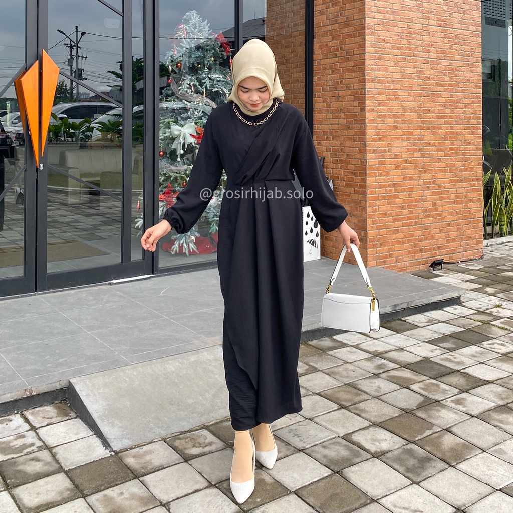 (RPA) GAMIS MIDI EMIRA DRESS ATASAN WANITA CRINCLE AIRFLOW