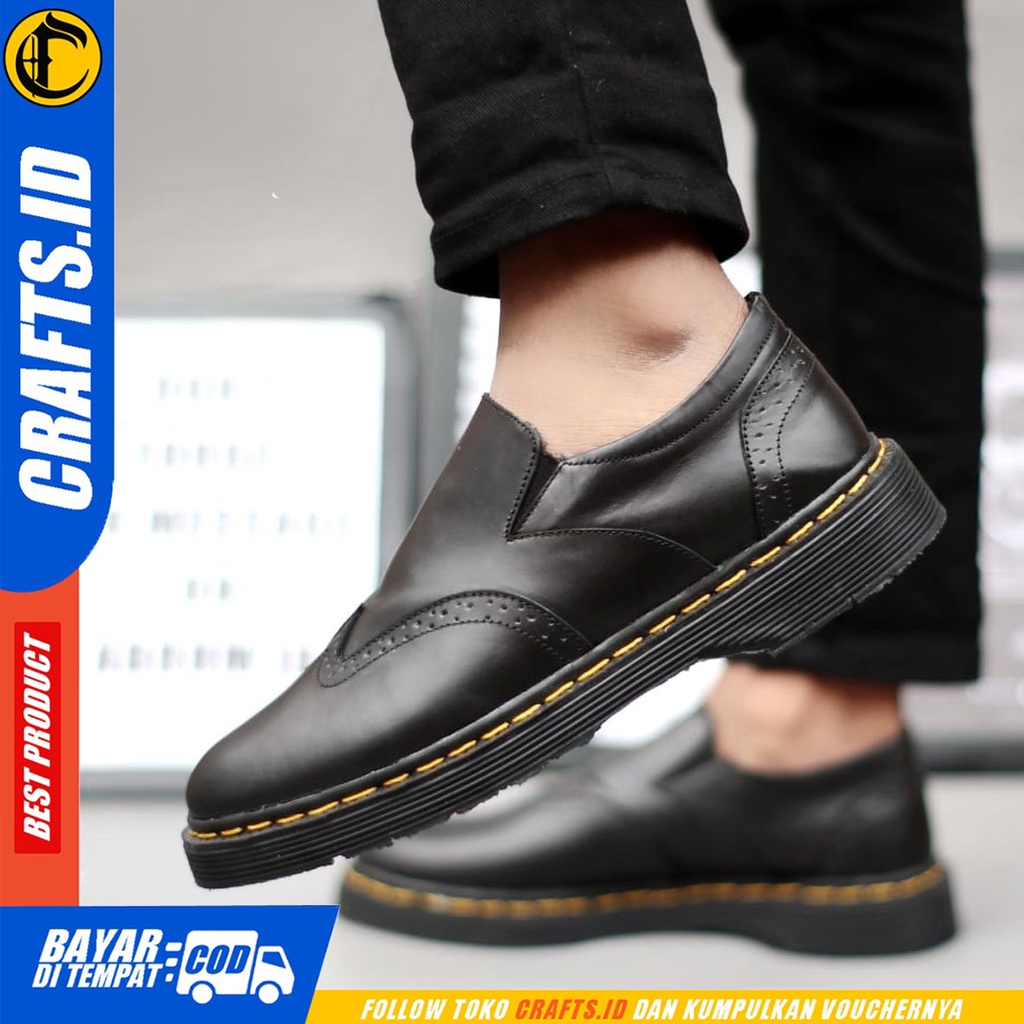 CRAFTS summer - Sepatu Pantofel Docmart Formal Low Boots Kerja Pria Hitam