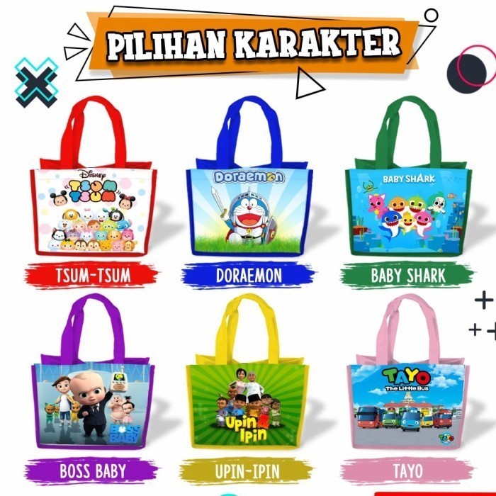 

Tas Goodie Bag Motif kartun Karakter Souvenir Ultah Aqiqah - 25*20*20 - 25*12*20