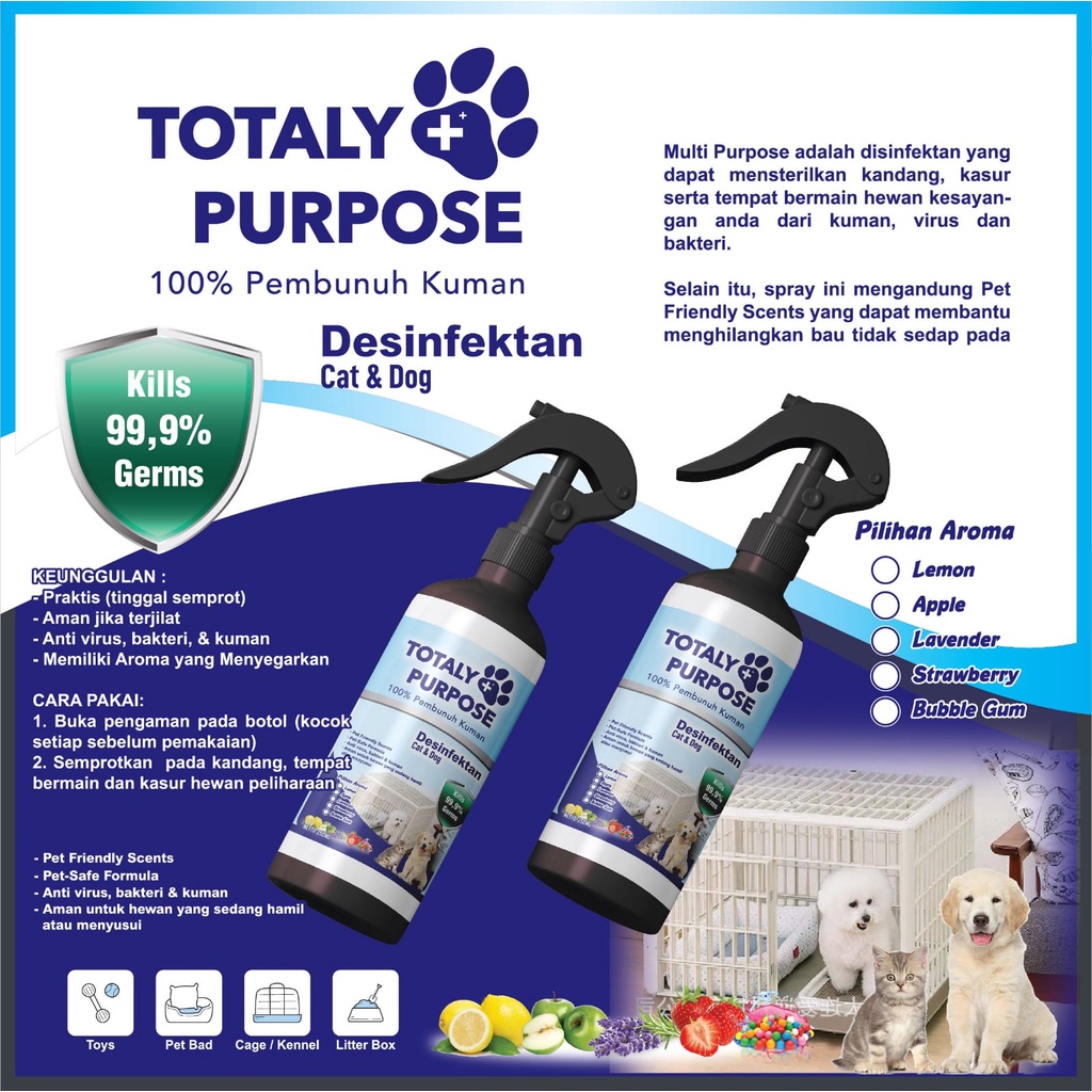 Disinfectant Kandang TOTALY PURPOSE  - Pembersih Kandang &amp; Kasur Anjing Kucing Pet Crate Disinfectant 250ml