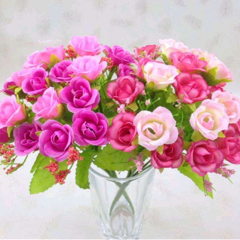Bunga Mawar Kecil Artifisial Tanaman Hias Plastik Rose Flower AF10