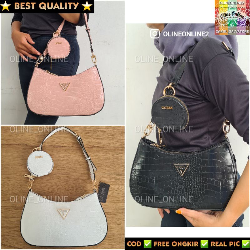 tas wanita alexie jinjing pundak shoulder bag with small coin pouch bag croco motif black nude pink white gs gb