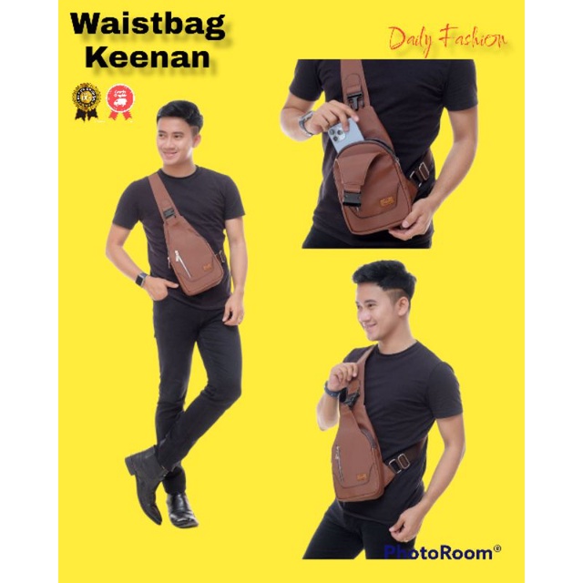 WAISTBAG KEENAN BY BIRU TSABITA BAHAN CHOCOLY ANTI AIR PREMIUM WATERPROOF WAISTBAG PRIA