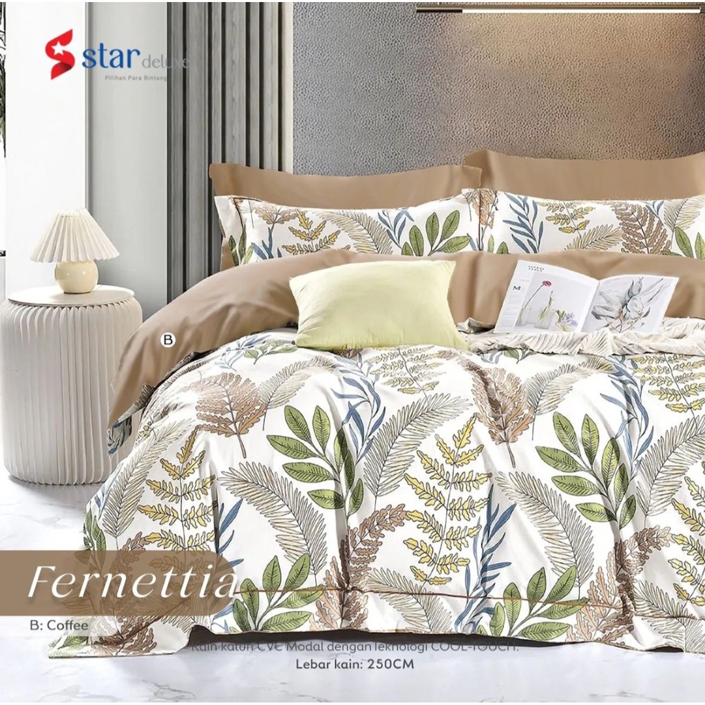 Sprei Katun Lokal Premium Original Motif Fernettia Merk Star Duluxe / Sprei Bunga / Sprei Daun Monst