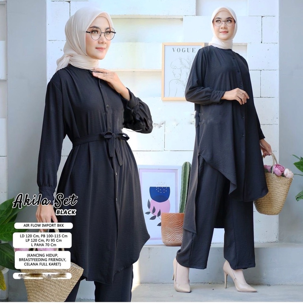 Arkania One Set Tunik Jumbo Setelan Wanita Panjang Terbaru Oversize Crinkle Premium