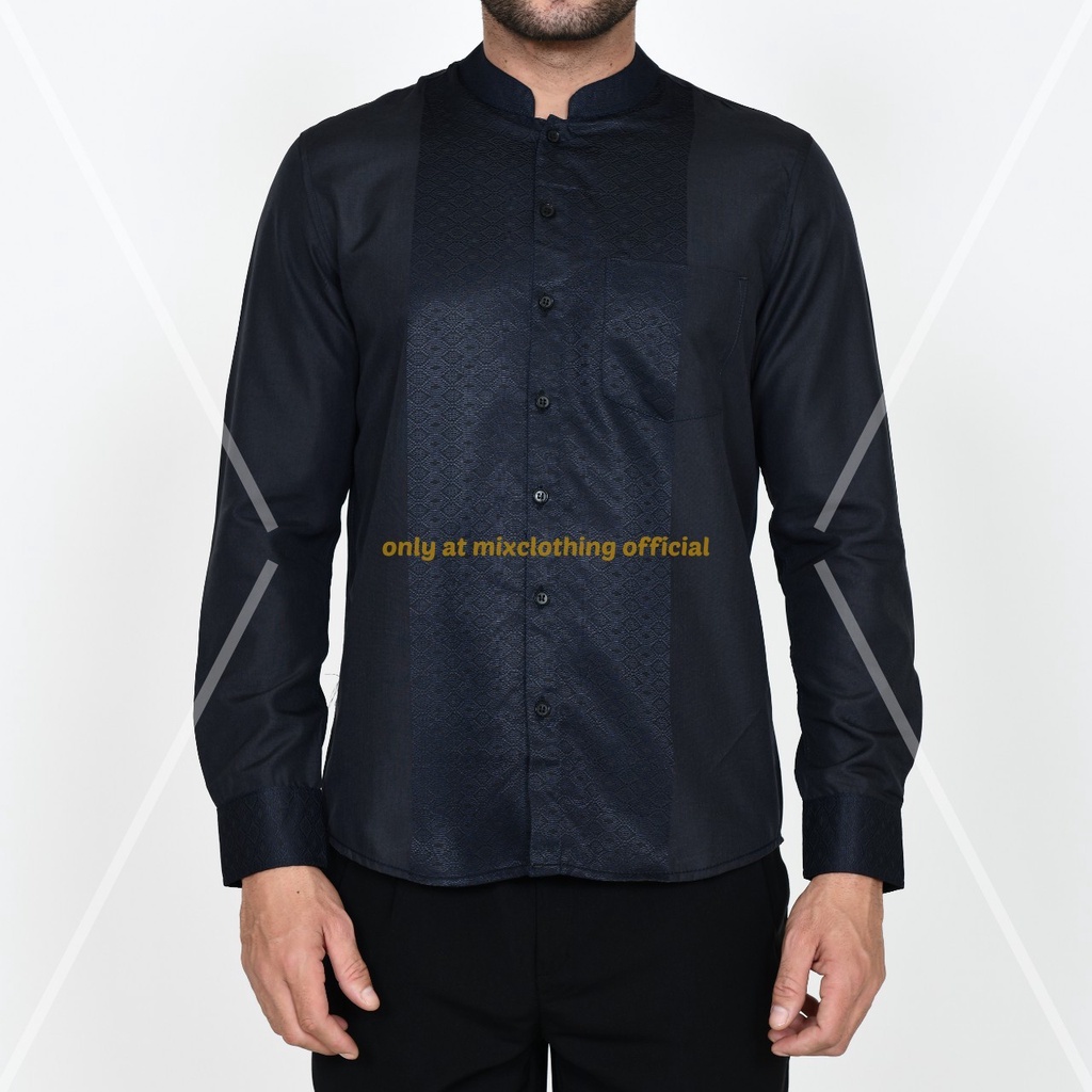 Timofey Kemeja Atasan Baju Koko Pria Lengan Panjang Slim Fit Premium Hem Lebaran Biru Navy