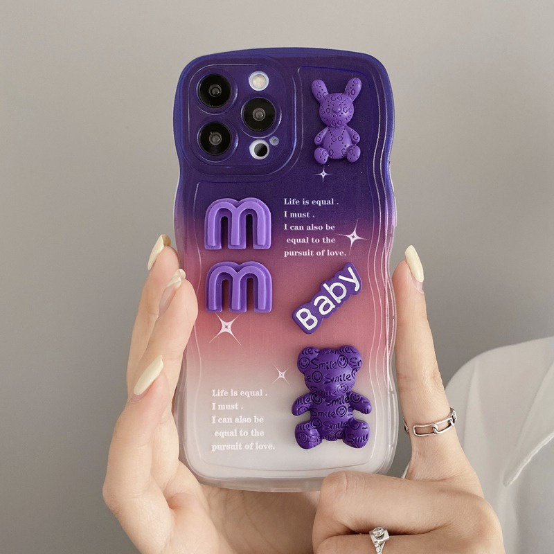 Purple Baby Bear Bunny Doll Wave Soft Case SAMSUNG S20 S21 A52 A03S A02S A33 A53 A73 A23 A10S A22 A32 A21S S20 S21 FE A02 A51 A30 A20 A20S S22 Plus A13 A04S A12 A03 A50 A30S A50S 4G 5G Casing