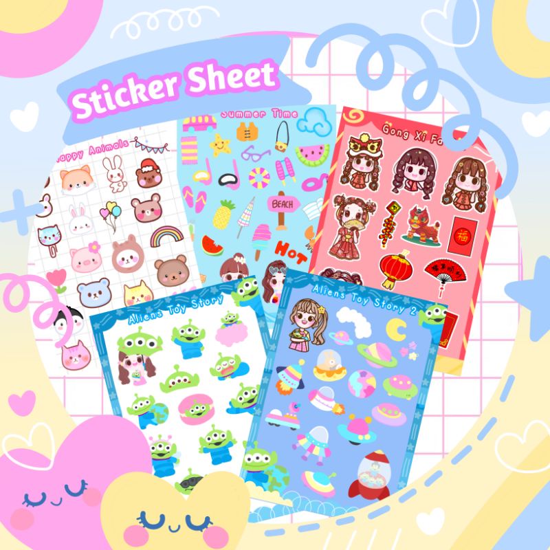 

sticker sheet lucu cute aesthetic kawaii untuk case laptop journal tumblr