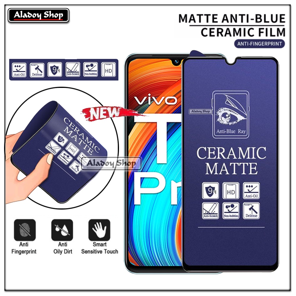 PAKET 3IN1 Anti Gores Blue Matte Anti Glare Vivo T1 Pro + Tempered Glass Camera dan Skin Carbon