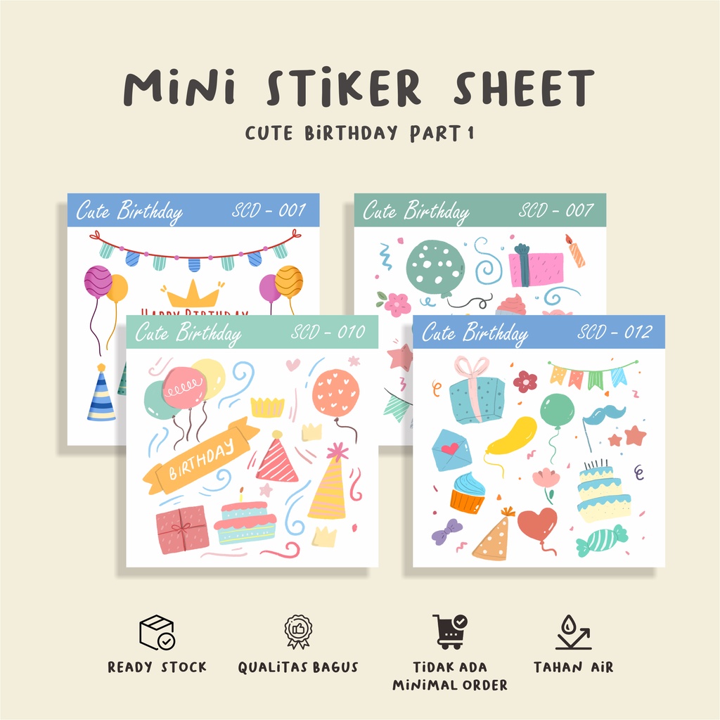 

( 10 pcs )CUTE BIRTHDAY/sheet/label scrapbook/stiker jurnaling/murah