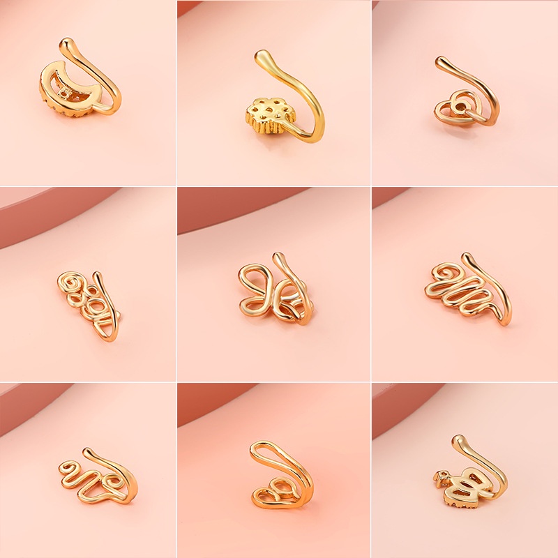 Anting Hidung Clip Bentuk Moon Flower Star Model Korea Cantik