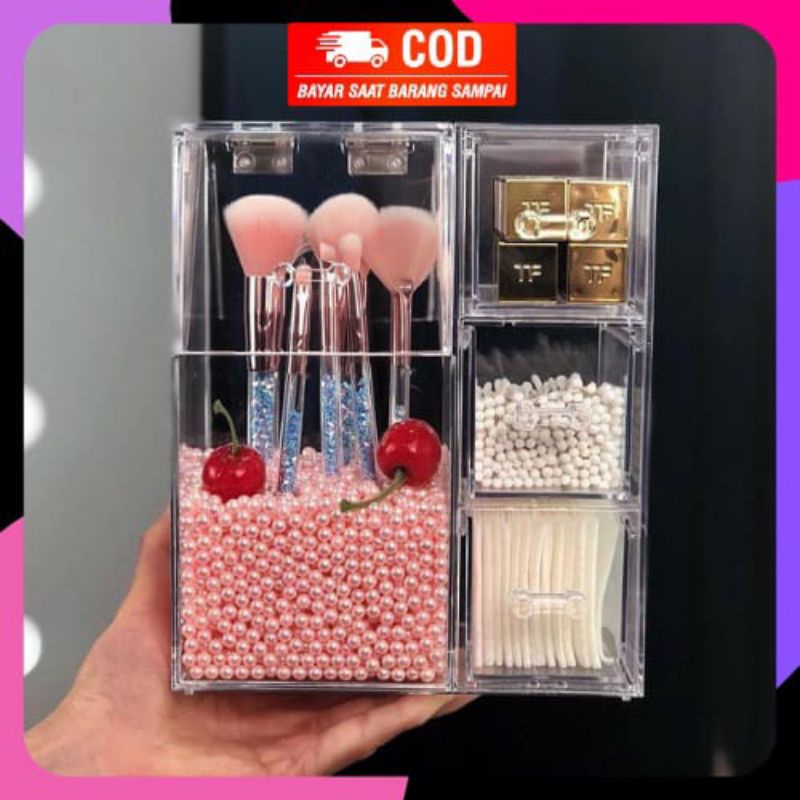 Nama - Rak Organizer Multifungsi kotak Brush Make Up anting accecoris + Mutiara Rak