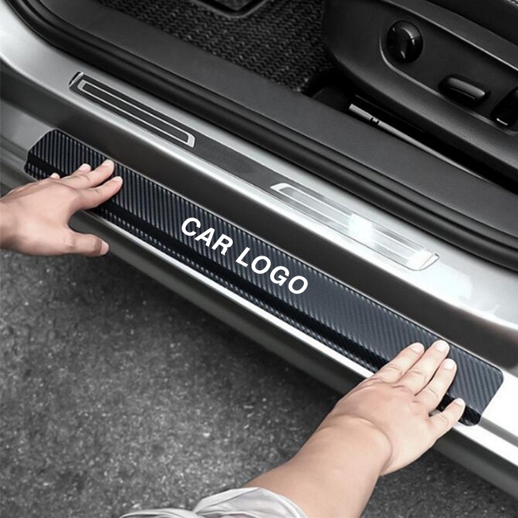 4buah strip Ambang Mobil 3D Serat Karbon Pelindung Pintu Stiker pedal Kaki anti-Tabrakan Perlindungan Stiker Dekoratif