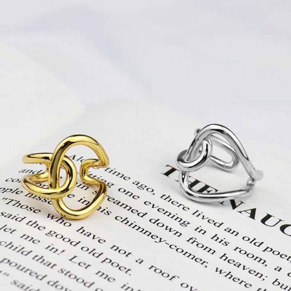 NEEDWAY Needway Cincin Perempuan Pesta Vintage Trendi Silang Geometris Sederhana Diikat Jari Cincin