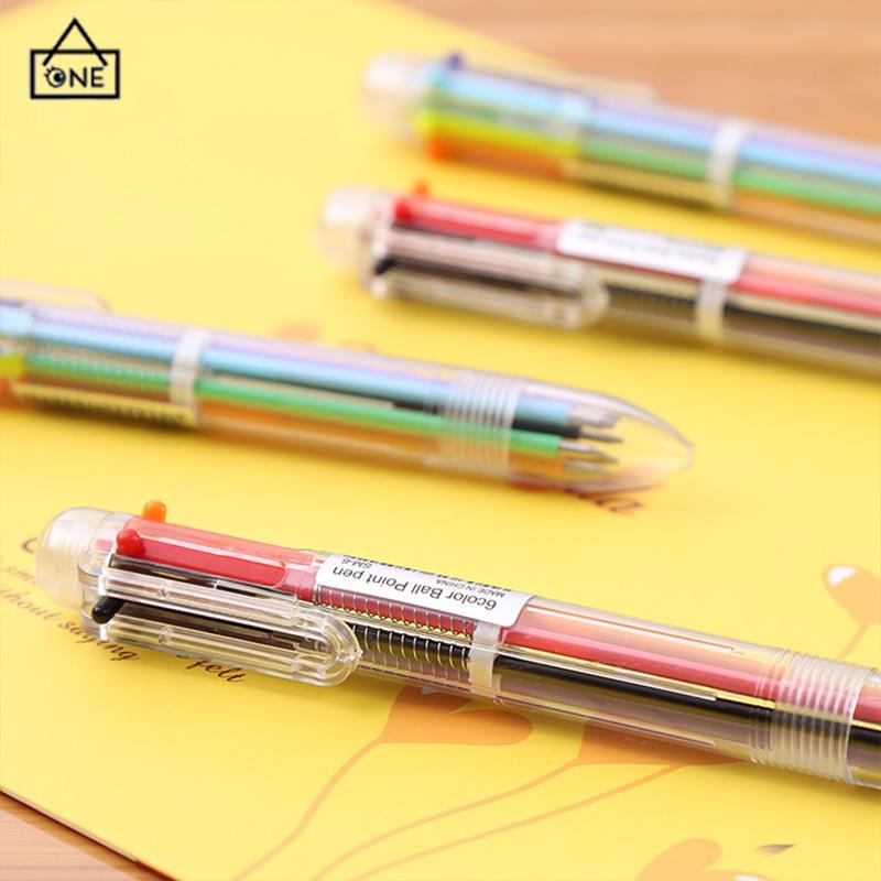 COD❤️Bolpen 6-in-1 0.5MM Multi Warna Untuk Stationery Anak Sekolah Kantor bolpen-A.one