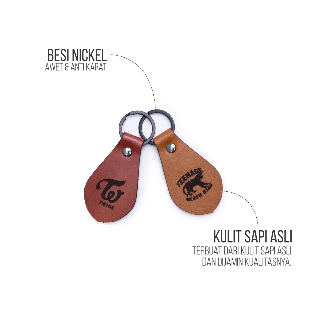 Keychain Gantungan Kunci Unik Gratis Custom Ukir Nama Dan Logo - Kulit Sapi Asli 100% Gk004