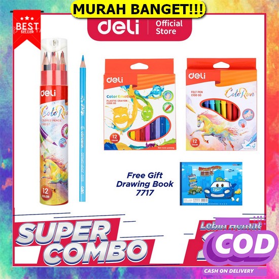 

Crayon Putar Mini 12 Warna Joyko Twcr-12Mini Twist Crayon Deli Combo Set 3 - Crayon + Felt Pen + Pensil Warna Serba 12 Warna Gratis Buku Gambar