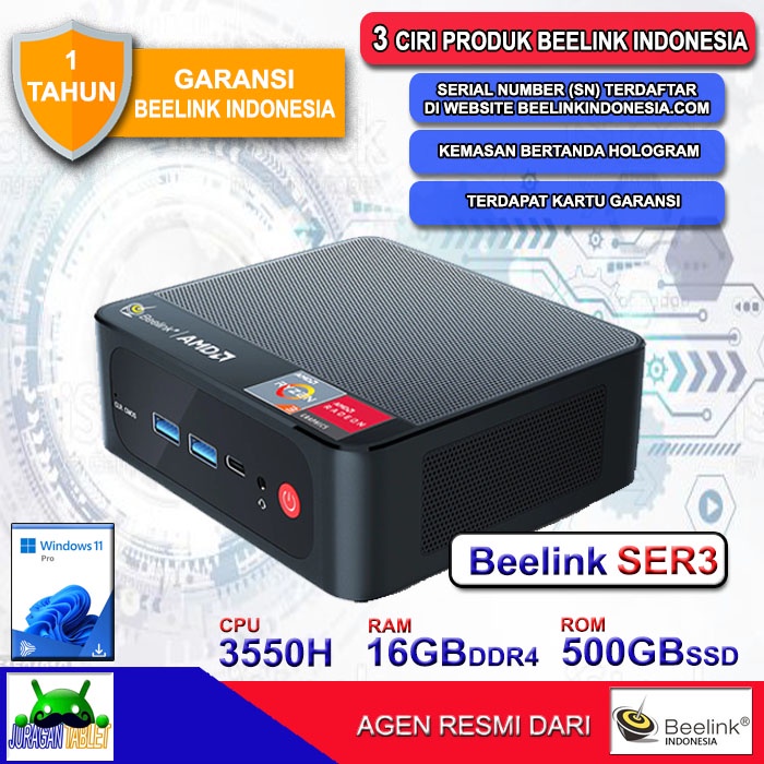 Mini PC Beelink SER 3550H 16/500GB SSD AMD Ryzen5 HDMI 4K Windows 11 Pro