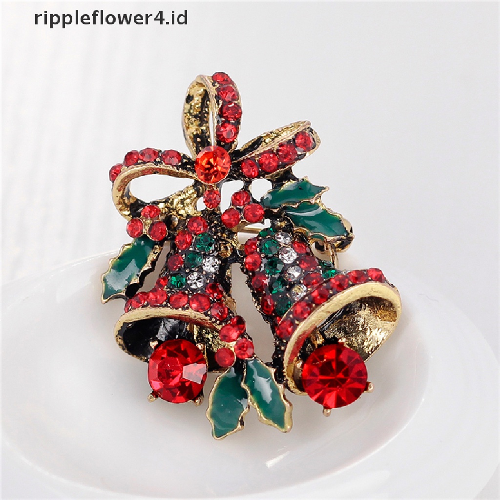 {rippleflower4.id} 1pc Fashion Natal Berlian Imitasi Lucu Natal Bell Bros Pin Xmas Hadiah Pesta~