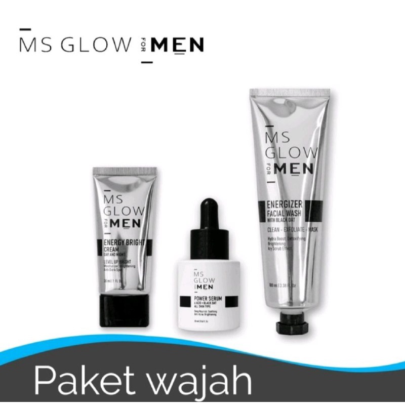 PAKET PEMUTIH WAJAH PRIA MS GLOW FOR MEN FACIALWASH+SERUM+BRIGHTCREAM