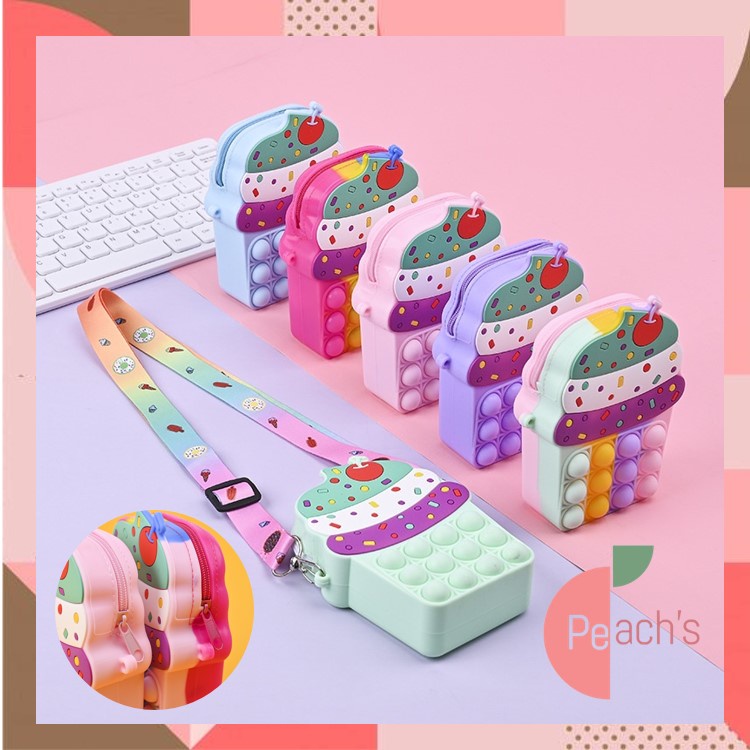 PEACH - Tas Pop It Cup Cake / Tas Pop It Anak Perempuan / Tas Pop It Selempang Bag Lucu Unik Anak Vi