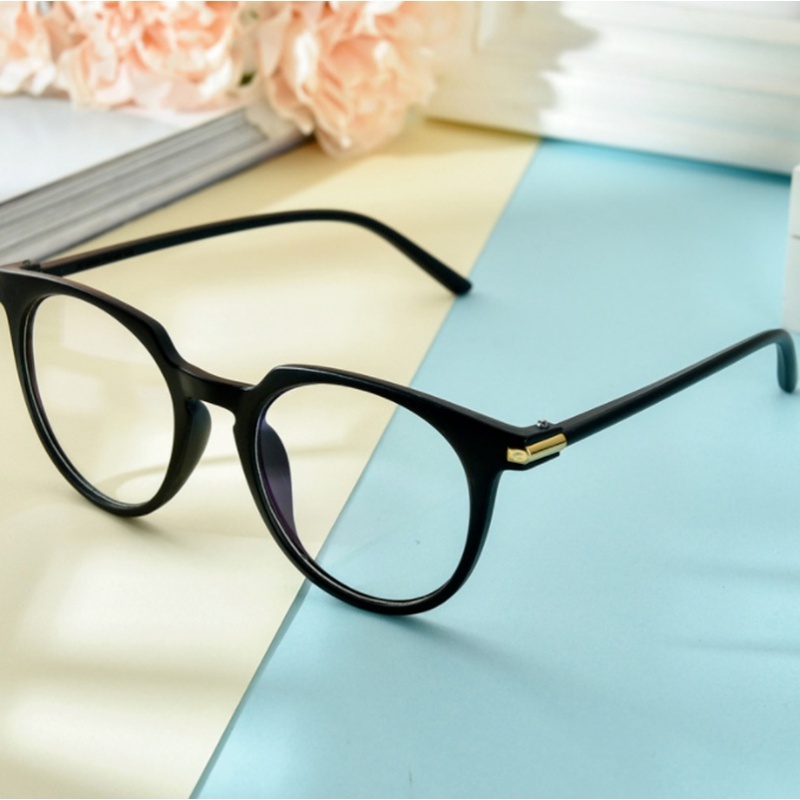 (YUZHU) Korea Fashion Bingkai Kecil Oval Anti Cahaya Biru Kacamata Vintage Fashion Transparan Frame Eyeglasses Unisex