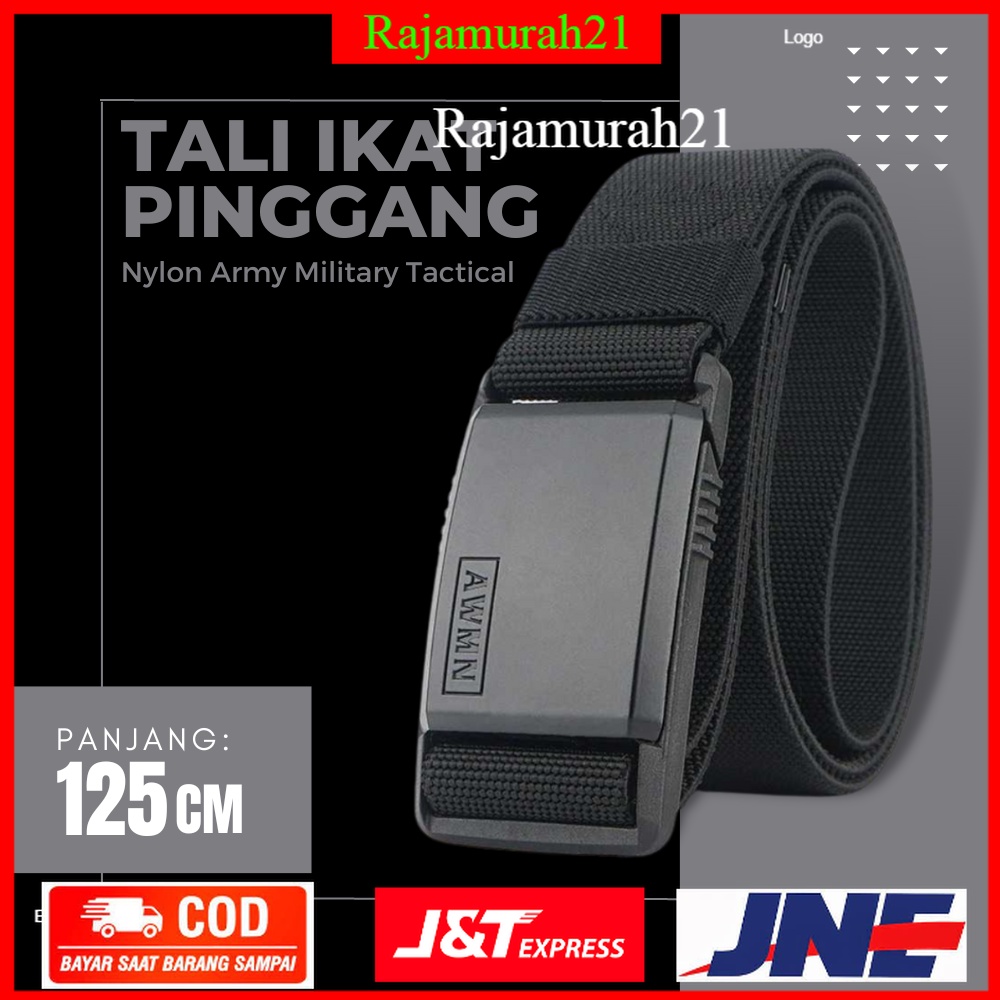 AWMN Tali Ikat Pinggang Nylon Army Military Tactical 125 cm - Black - 7RFH8ABK