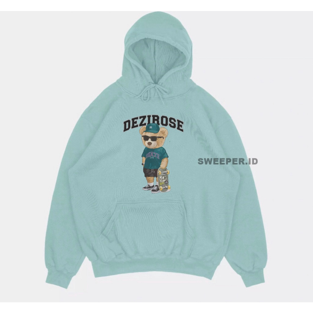 SWEATER HOODIE MOTIF BEAR SKATE TIME SABLON PRINTING BAHAN FLEECE