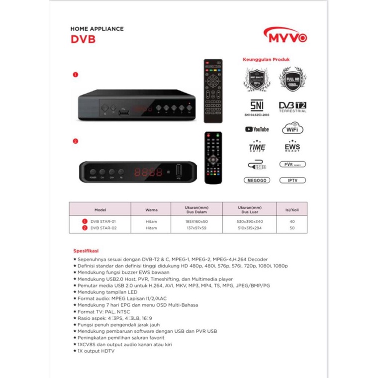 Set Box Tv Digital MYVO Star DVB - T2 / STB Receiver TV Digital