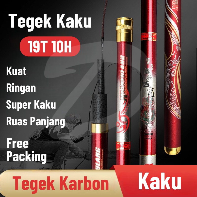 Joran Tegek Kaku 19T 10H Ringan Karbon Diameter Ujung 2mm Ruas Panjang 3.6m/4.5m/5.4m Untuk Baronang