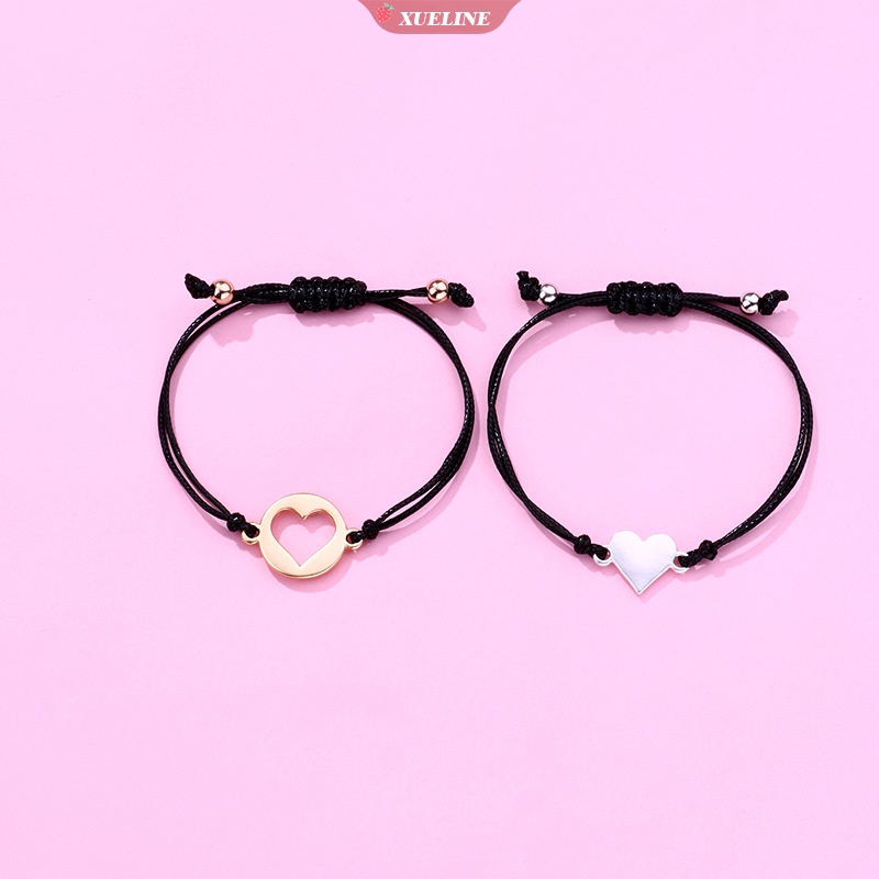 2buah /set Gelang Tenun Cinta Sederhana Berongga Cinta Gelang Tenun Tangan Wanita Pria handmade Persahabatan Kekasih Perhiasan Hadiah Pesta [ZXL]