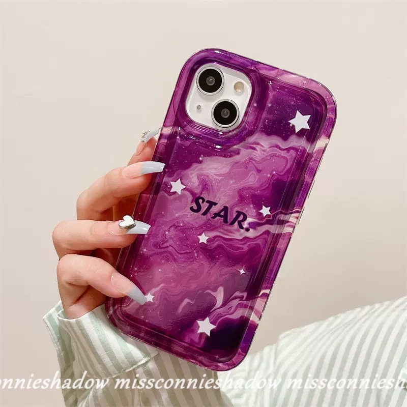 Case Kompatibel Untuk iPhone XR 11 Pro MAX 7Plus 8Plus 14 13 12 Pro MAX 6 6S 7 8 Plus X XS MAX Shockproof Fashion Marble Gradient Starry Sky Star Airbag Lembut TPU Penutup Belakang Anti Jatuh