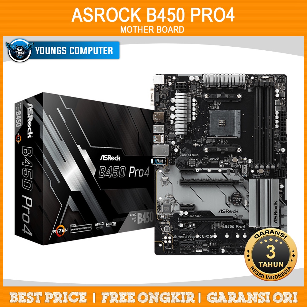 ASROCK B450 PRO4 AM4 DDR4 MOTHERBOARD AMD