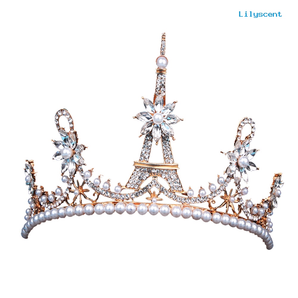 [LS]Gorgeous Eiffel Tower Berlian Imitasi Mahkota Wanita Royal Wedding Bridal Tiara Perhiasan