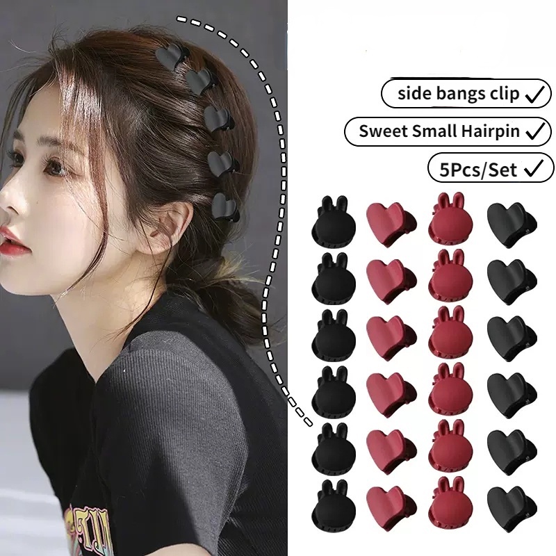 5 Pcs Retro Bunga Kecil Pesta Hiasan Kepala Akrilik Buram Rambut Pin Mini Cinta Ponytail Klip Manis Merah Kelinci Hiasan Kepala