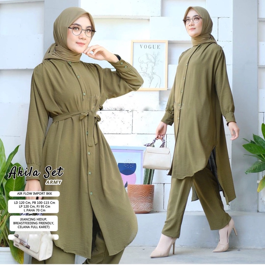 Arkania One Set Tunik Jumbo Setelan Wanita Panjang Terbaru Oversize Crinkle Premium