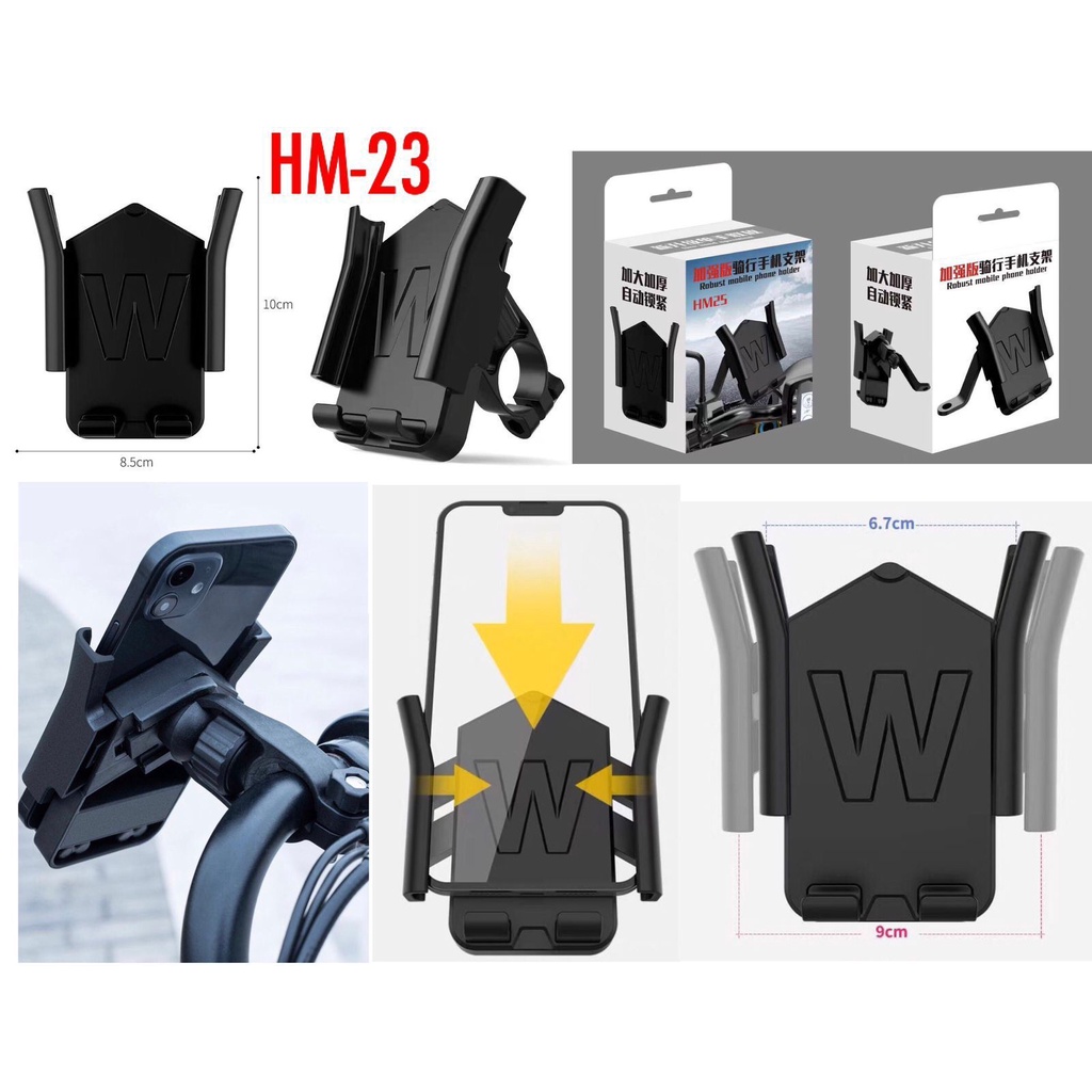 promo hp spion HM-23 DAN HM-25 HOLDER MOTOR DAN HOLDER SEPEDA penahan ponsel penyangga pencagak pegangan stand handphone di motor original kuat aman anti slip by minigo