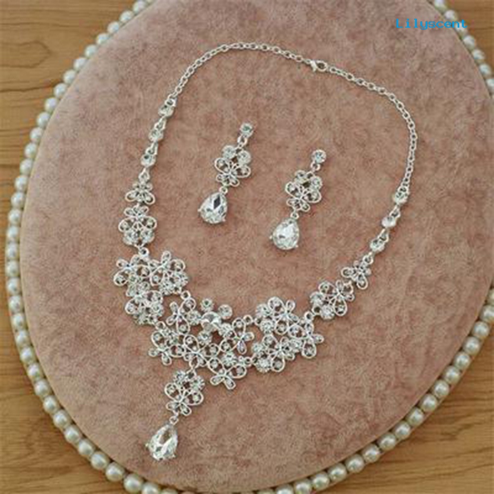 [LS]3Pcs/Set Berlian Imitasi Kupu-Kupu Kalung Mahkota Anting Pengantin Pernikahan Perhiasan Hadiah