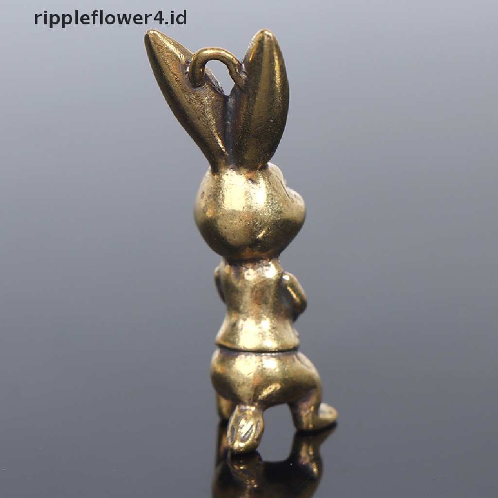 {rippleflower4.id} Kuningan Keyring Liontin Hewan Kelinci Figure Gantungan Kunci Lucky Rabbit Statue Ornamen Retro Patung Dekorasi Desktop Rumah~