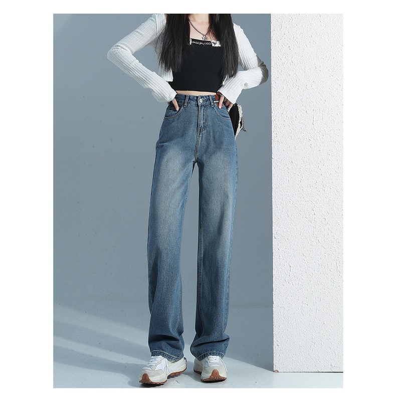New Biru retro celana jeans high waist wanita kulot import murah